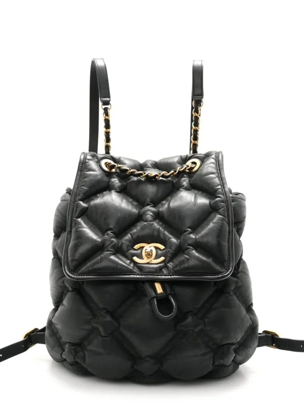Chanel Iridescent Calfskin Quilted Chesterfield Backpack Black Shoulder Bag